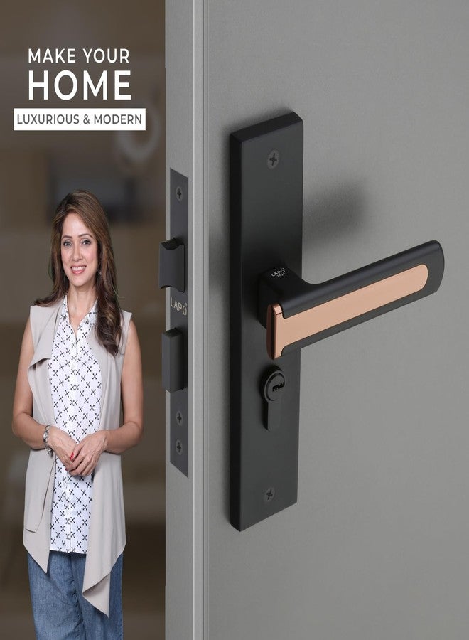 LAPO طقم قفل باب رئيسي متين من الزنك من لابو، مناسب للمنازل، بمقابض نقر مع مفاتيح وأسطوانة 60 مم، وجسم قفل 45×45 مم، قفل بمقبض لغرفة النوم، المكتب، الفندق (لون أسود، ضمان 3 سنوات) Cy-167 - Image 2